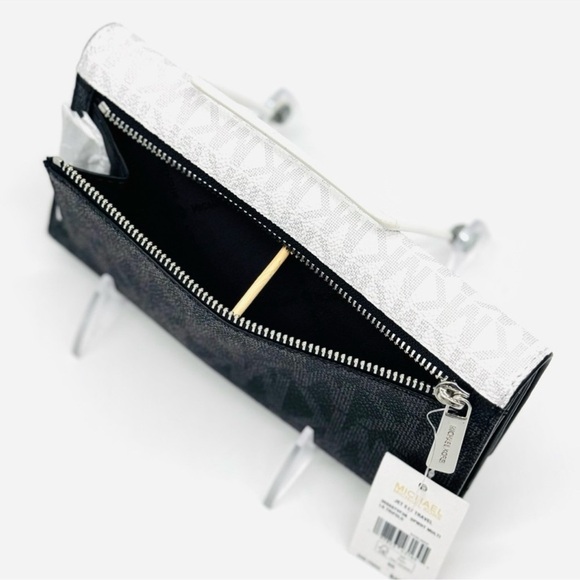 Michael Kors Jet Set Large Signature Logo TriFold Wallet Optic White Multi - Picture 8 of 10